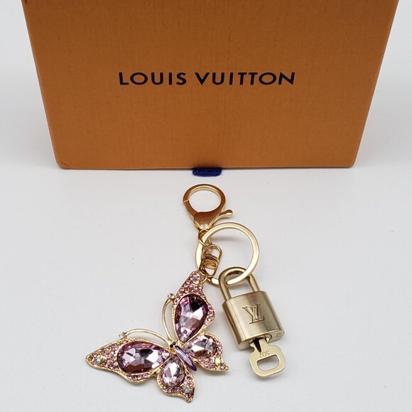 Authentic Louis Vuitton Gold Lock & Box w/ Unbranded Butterfly Bagcharm - Picture 1 of 8